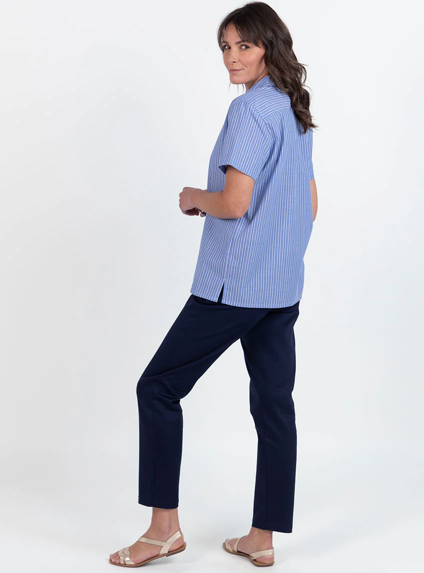 Chemisier en coton rayé bleu jean