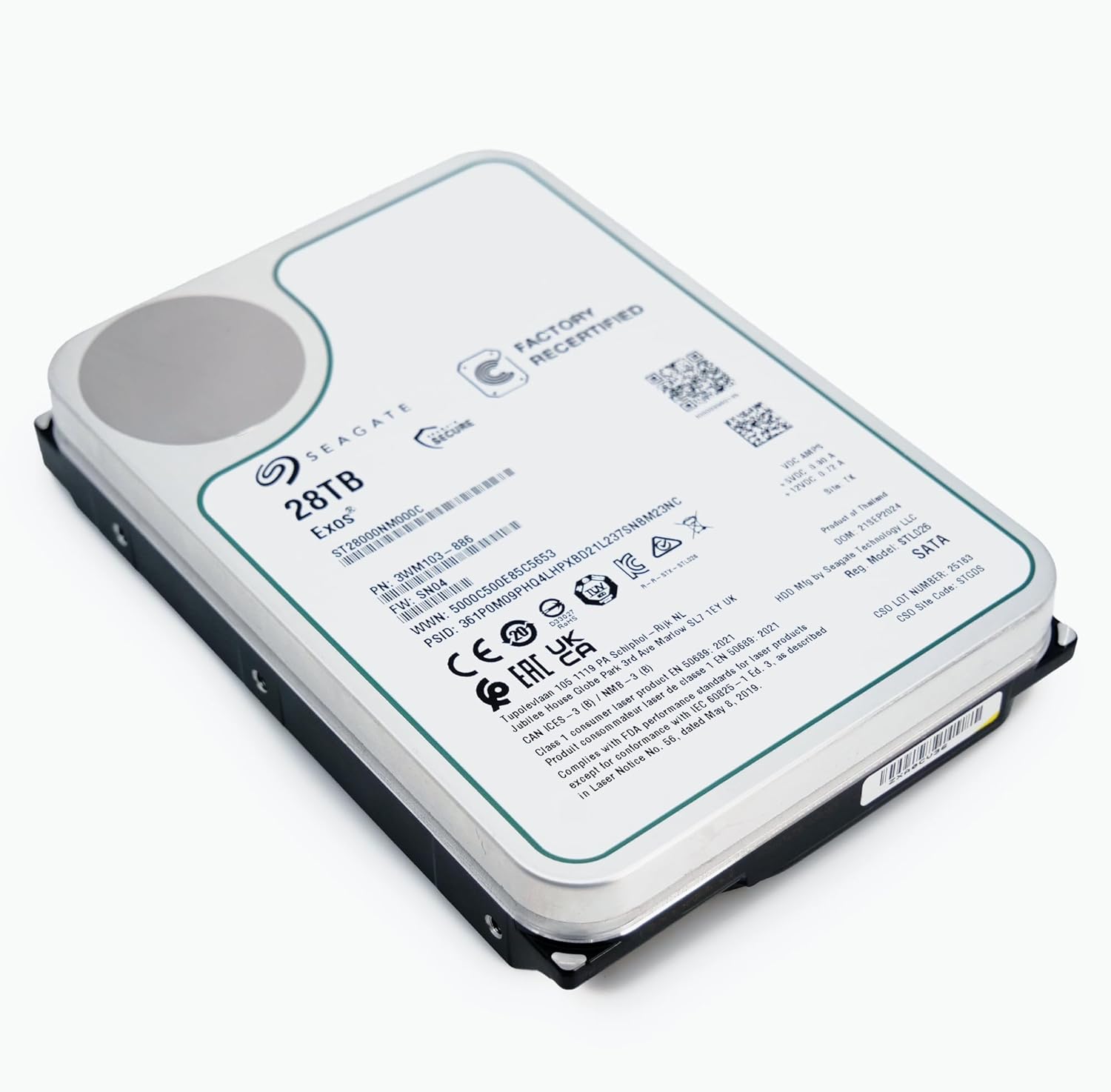 Seagate Exos 28TB Internal Hard Drive HDD - 3.5 in CMR SATA 6Gb/s  7200 RPM  512MB Cache  2.5M MTBF - ST28000NM000C (Renewed)