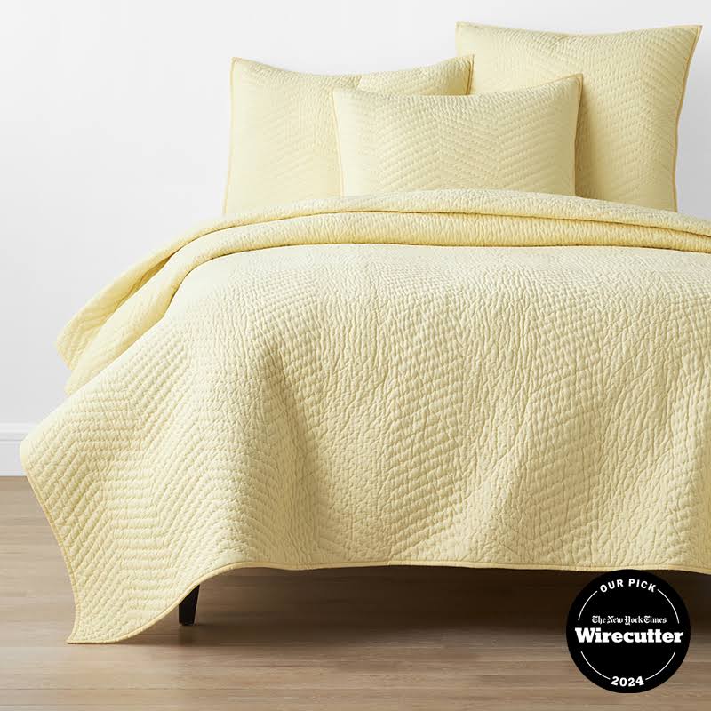 The Company Store Cotton Voile Quilt - Buttercream - Yellow, Size Twin - Black