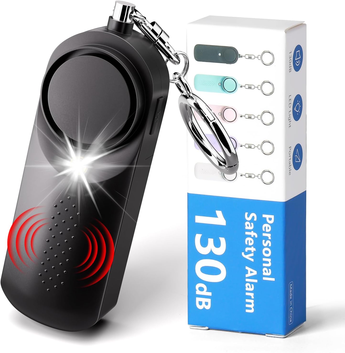 Personal Safety Alarm for Women, Self Defense Siren with Strobe Light & Extra Loud 130 dB Safety Keychain, Panic Button for Womens Self Defense, Seniors, College Girls, White