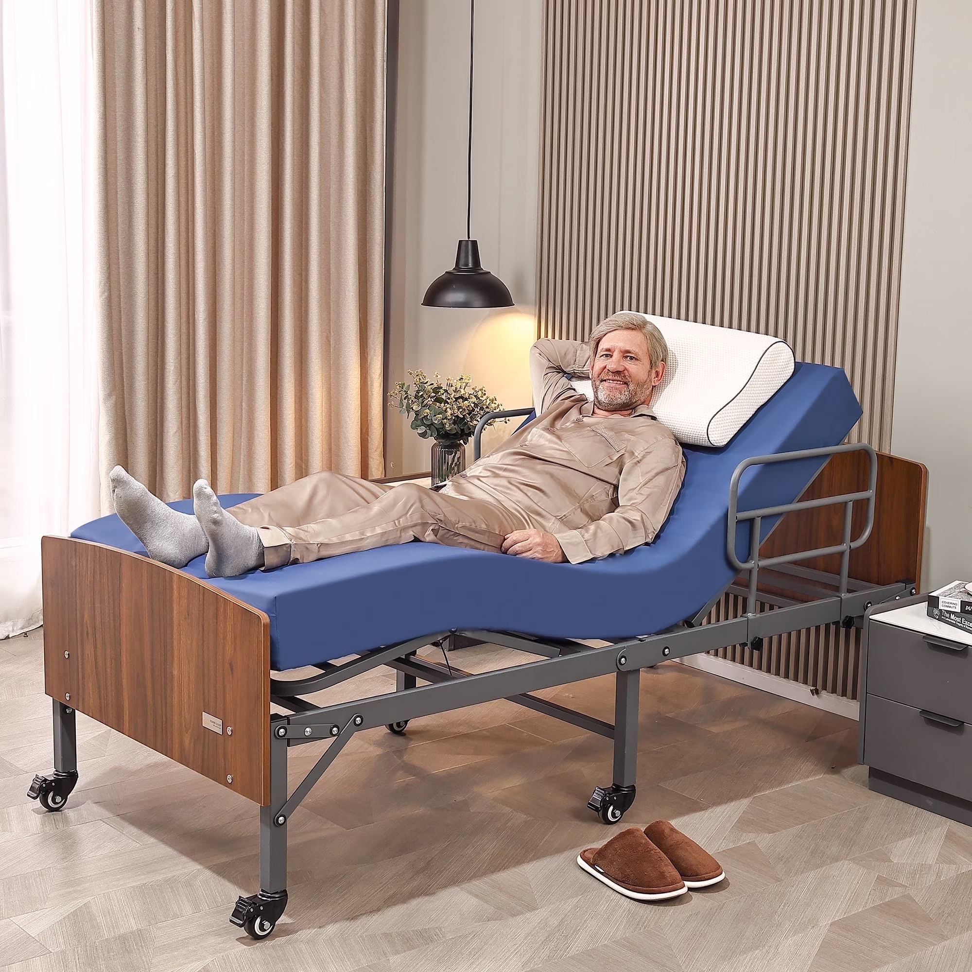 Hospital Bed with 6" Waterproof Mattress Wireless Remote, Headboard, 2.5" Wheels, Head Foot Incline(Hospital bed + 6" Waterproof Mattress)