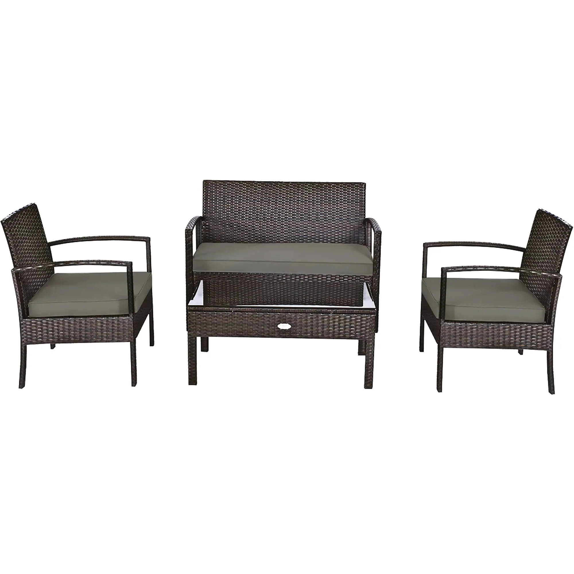 Costway 4PCS Patio Rattan Wicker Furniture Set Brown Loveseat Sofa Cushioned Garden Yard Brown