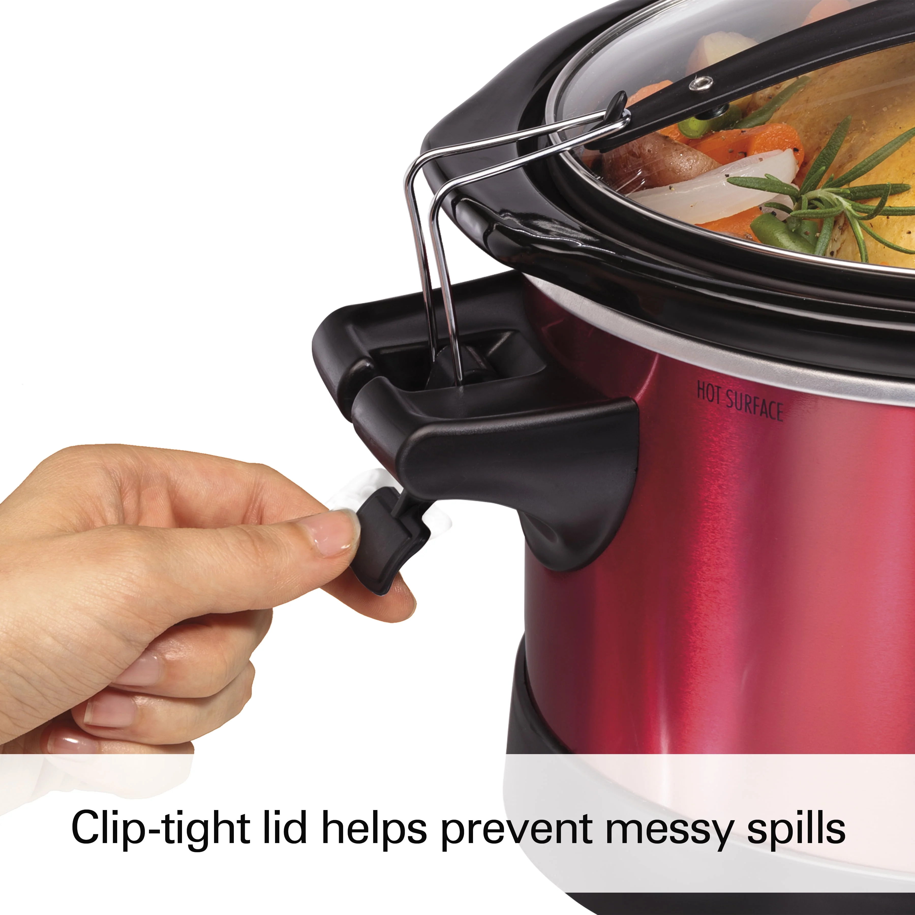 Hamilton Beach Stay or Go Programmable Slow Cooker with Party Dipper, 7 Quart Capacity,Removable Crock, Red, 33478 Image 8