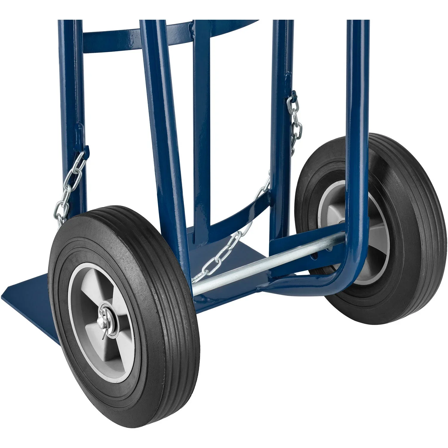 Single Cylinder Hand Truck with Curved Handle, 10 Semi-Pneumatic Wheels, 500 Lb. Cap, 47H