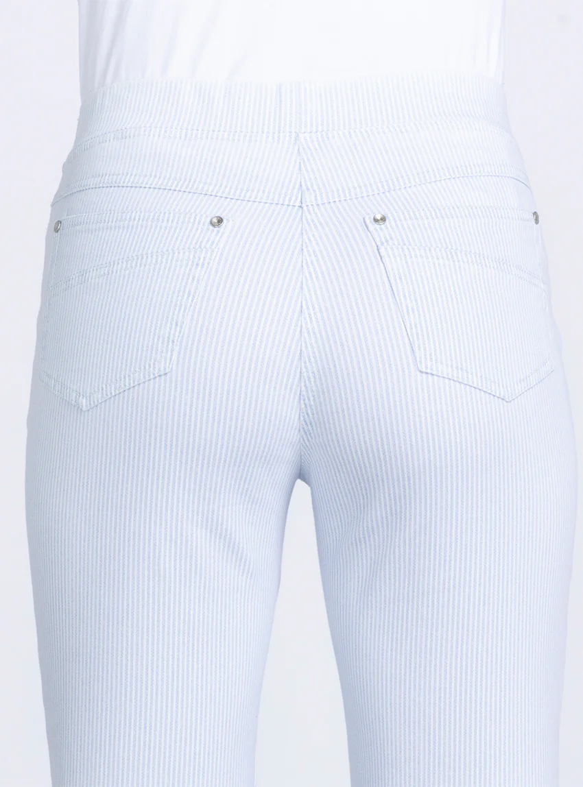 Pantalon femme 7/8° rayé bleu