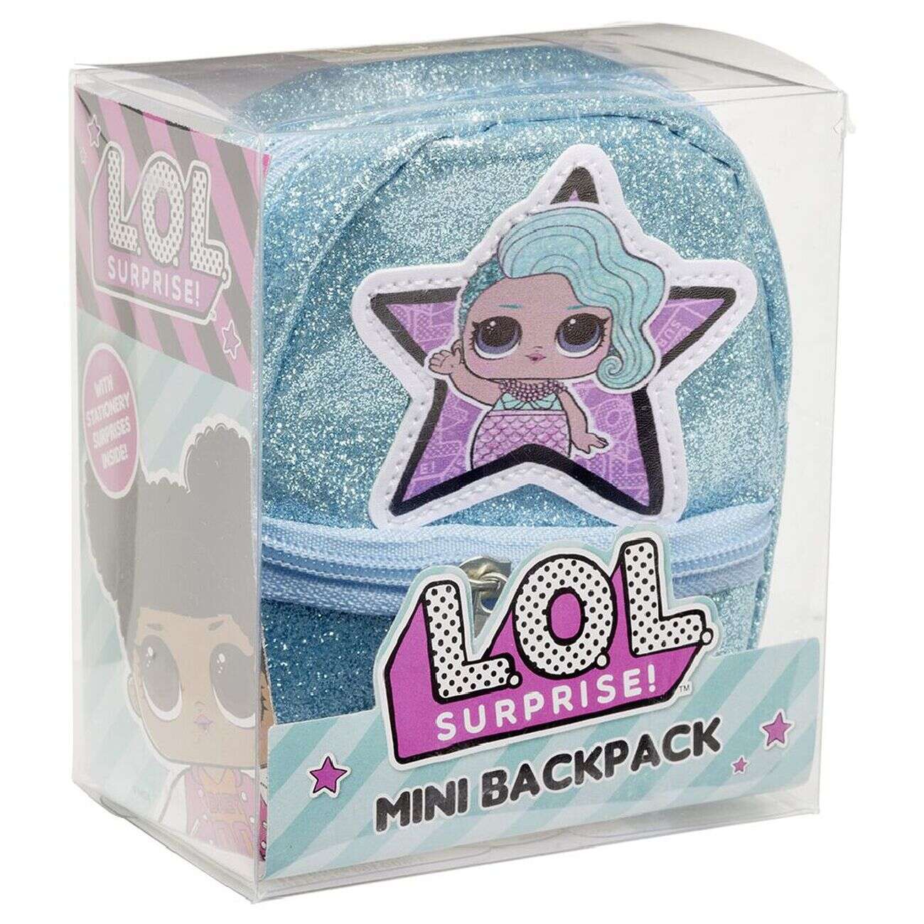 Porte clé sac à dos LOL avec accessoires papeterie L6xH10cm