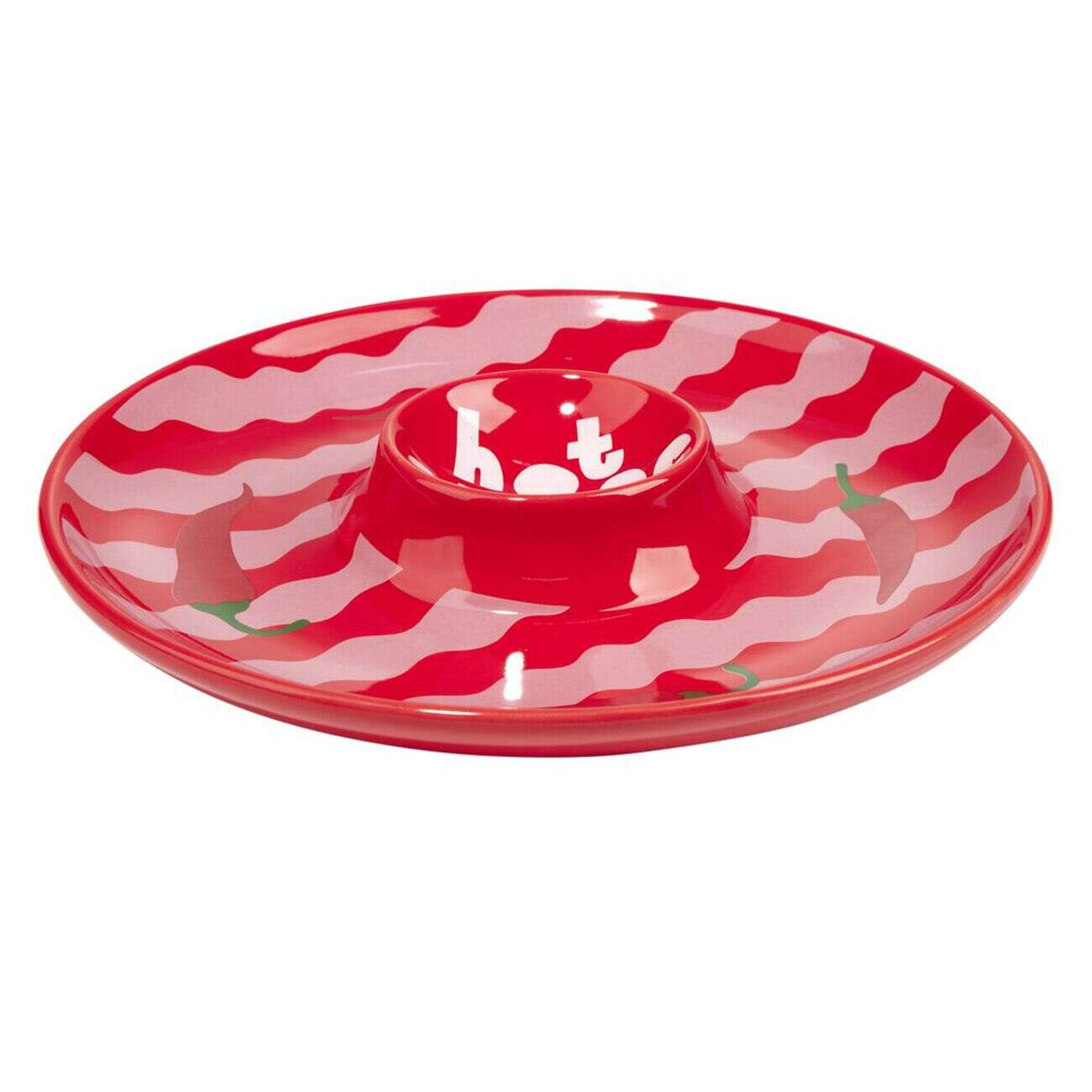 Assiette de présentation dolomite compartiment sauce motif piment Ø24cm (2 modèles)