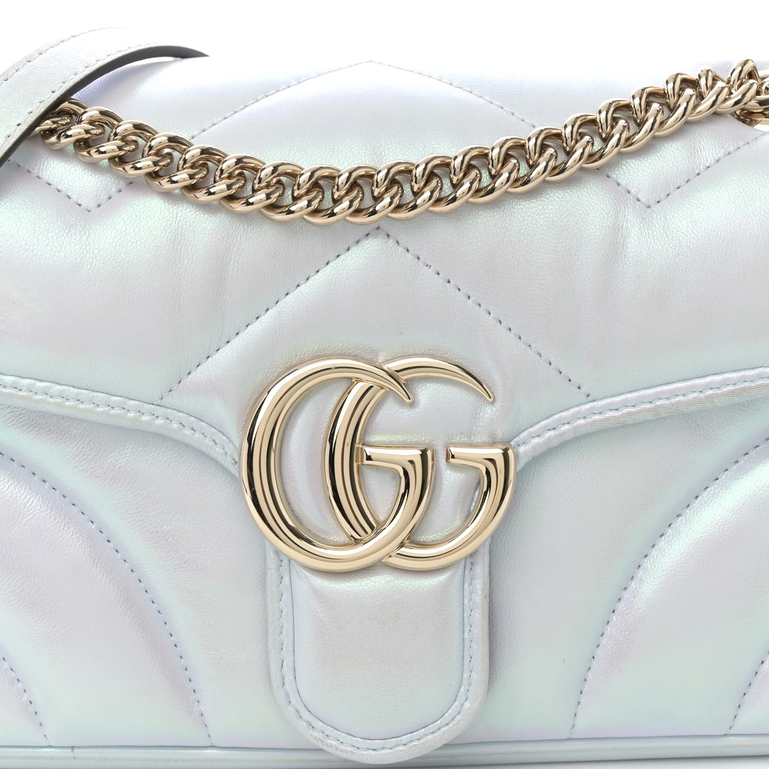 Iridescent Nappa Chevron Matelasse Small GG Marmont Shoulder Bag Iridescent Snow Light Blue