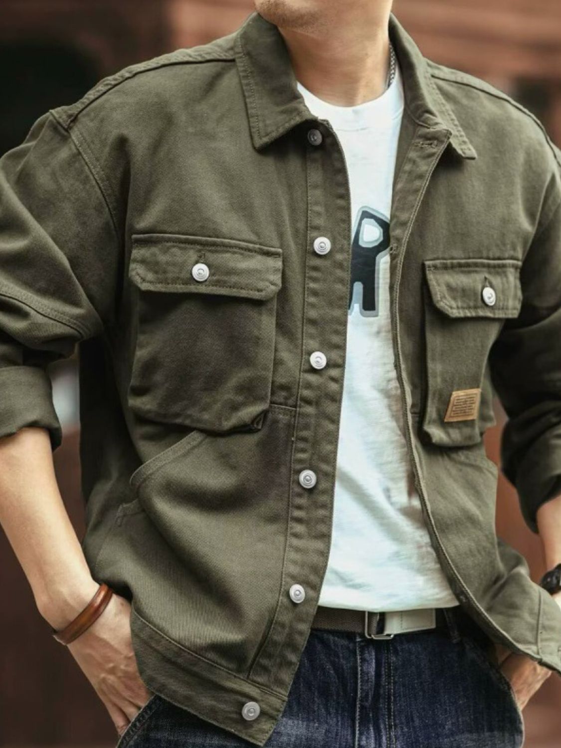 Men’s Washed Collared Neck Cargo Jacket