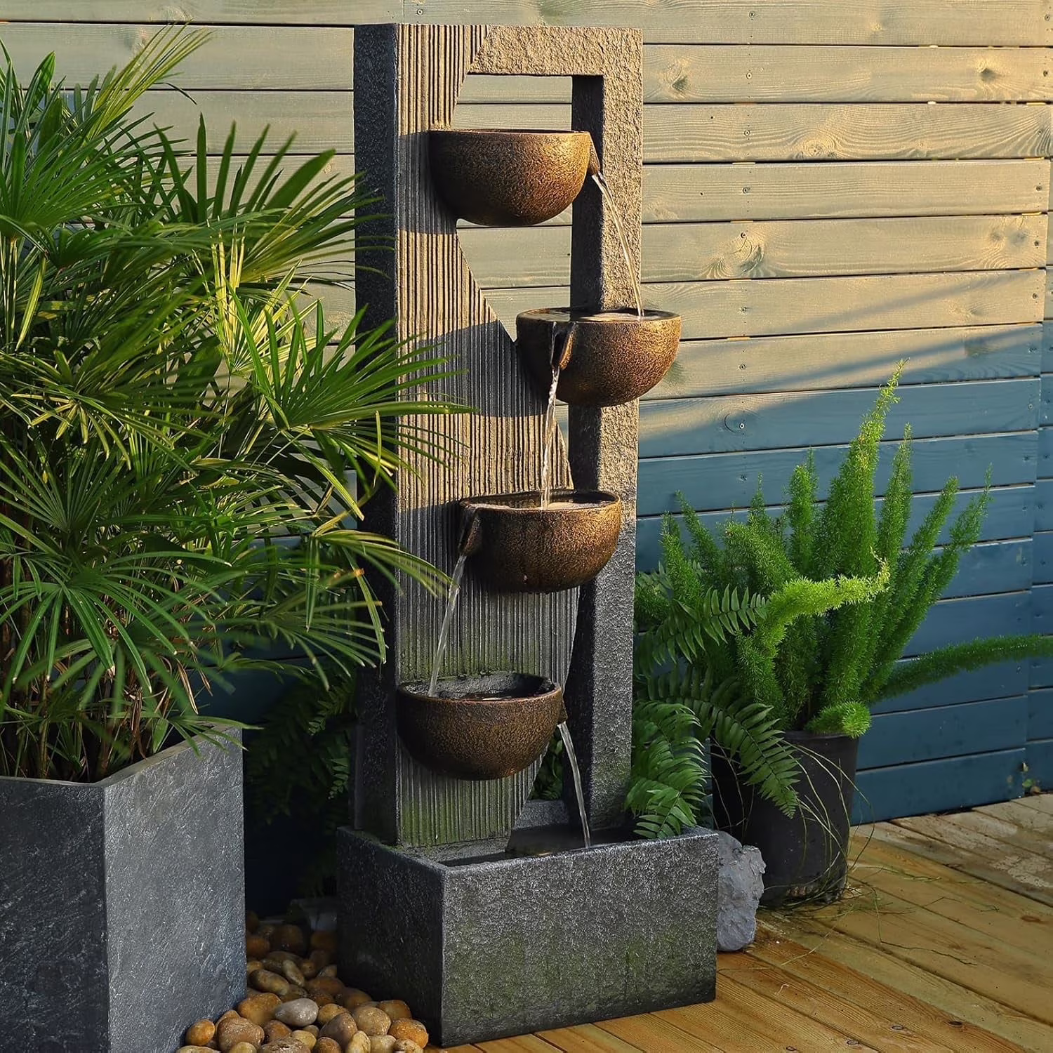 Garden Springs 5 Tier Cascading Polyresin Water Fountain with LED Lights