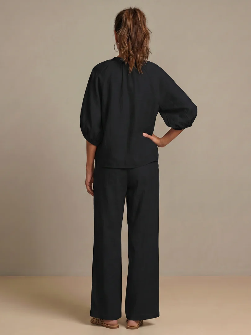 Ensemble blouse zippée et pantalon à jambes larges pour femme