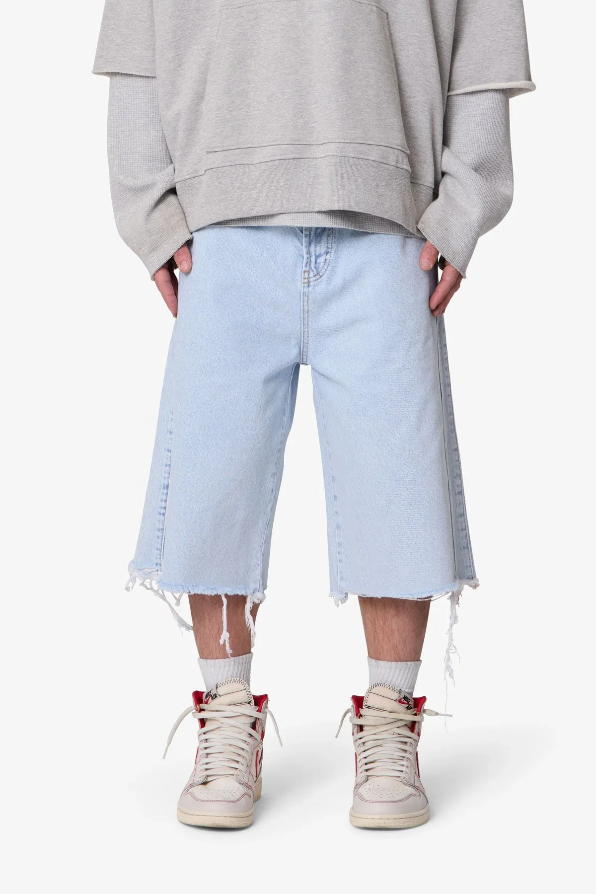 Ultra Baggy Cut Off Denim Shorts - Light Blue
