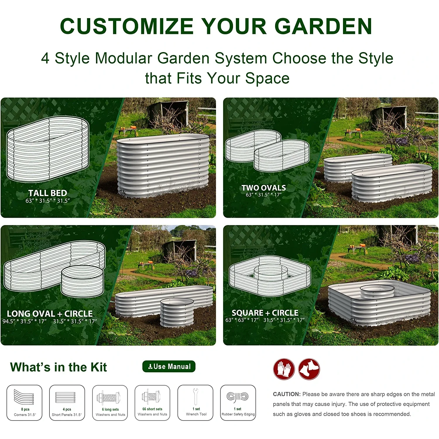 Olle 4-Style Modular Galvanized Raised Garden Beds [Build 1 of 4 Configurations]