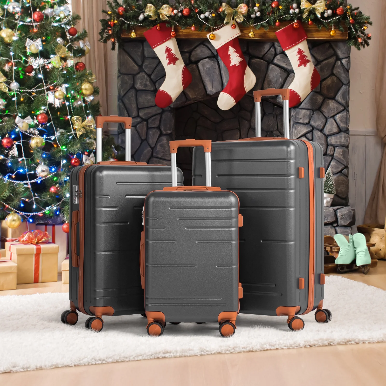 Zimtown Luggage 3 Piece Set Suitcase ABS Hardside Lightweight with TSA Lock Spinner Wheels, Beige