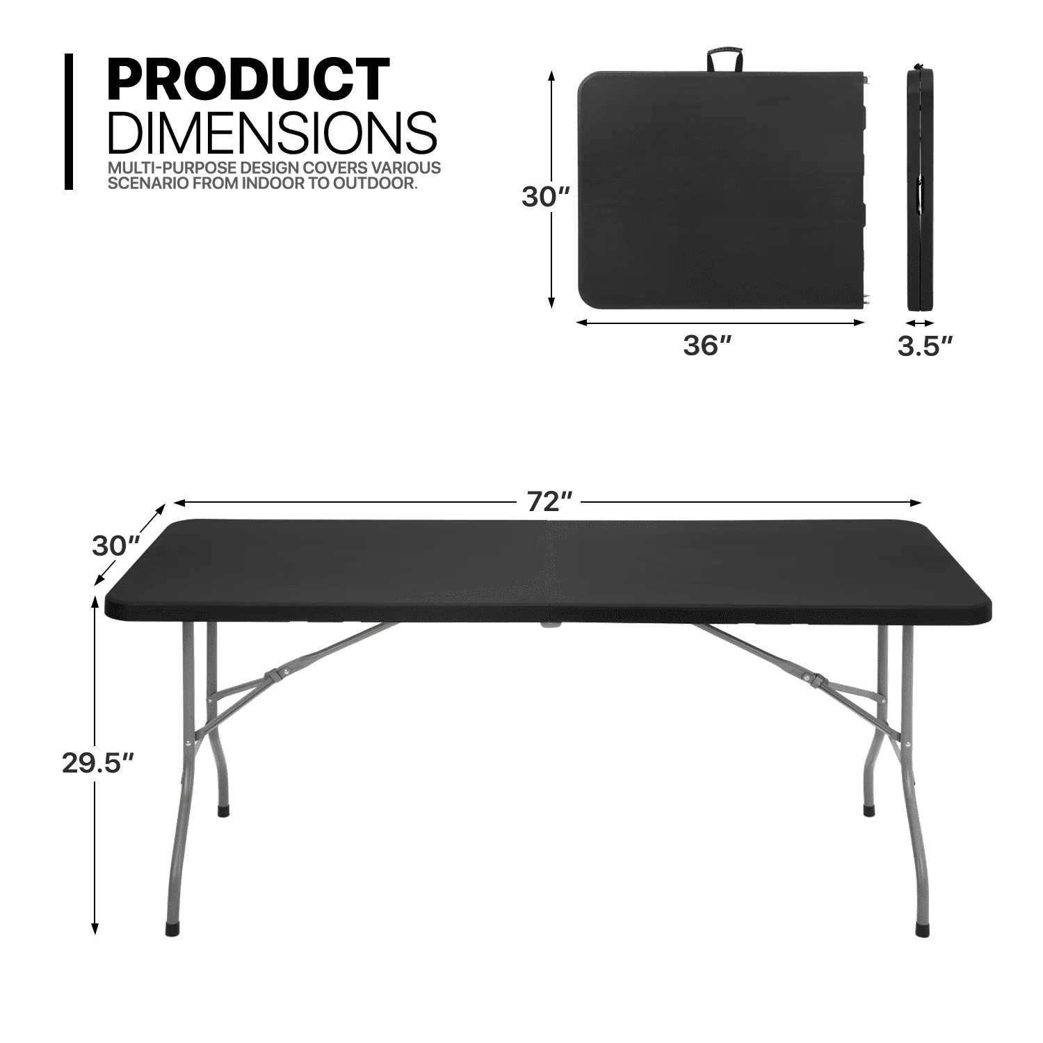 Magshion 6Ft Plastic Folding Card Table Set of 5, Indoor Outdoor Portable Rectangle Desk with Carry Handle and Lock for Camping Picnic, Black Image 4