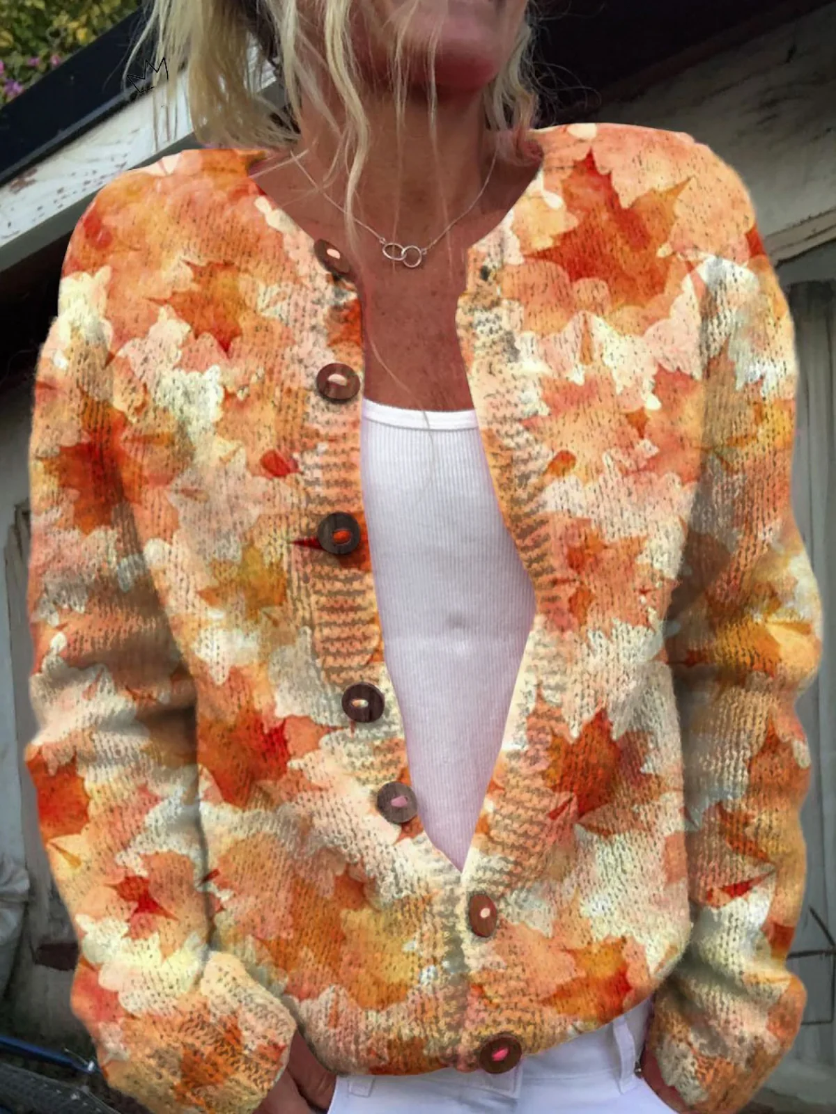 Érable™ | Cardigan Feuilles d’Automne Boutonné