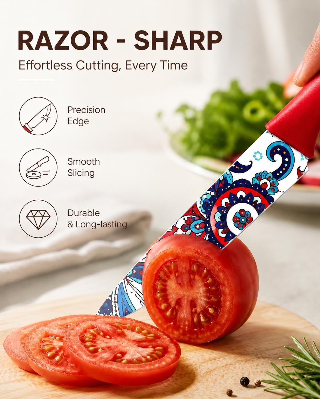 Astercook Paisley Pattern Knife Set with Cover