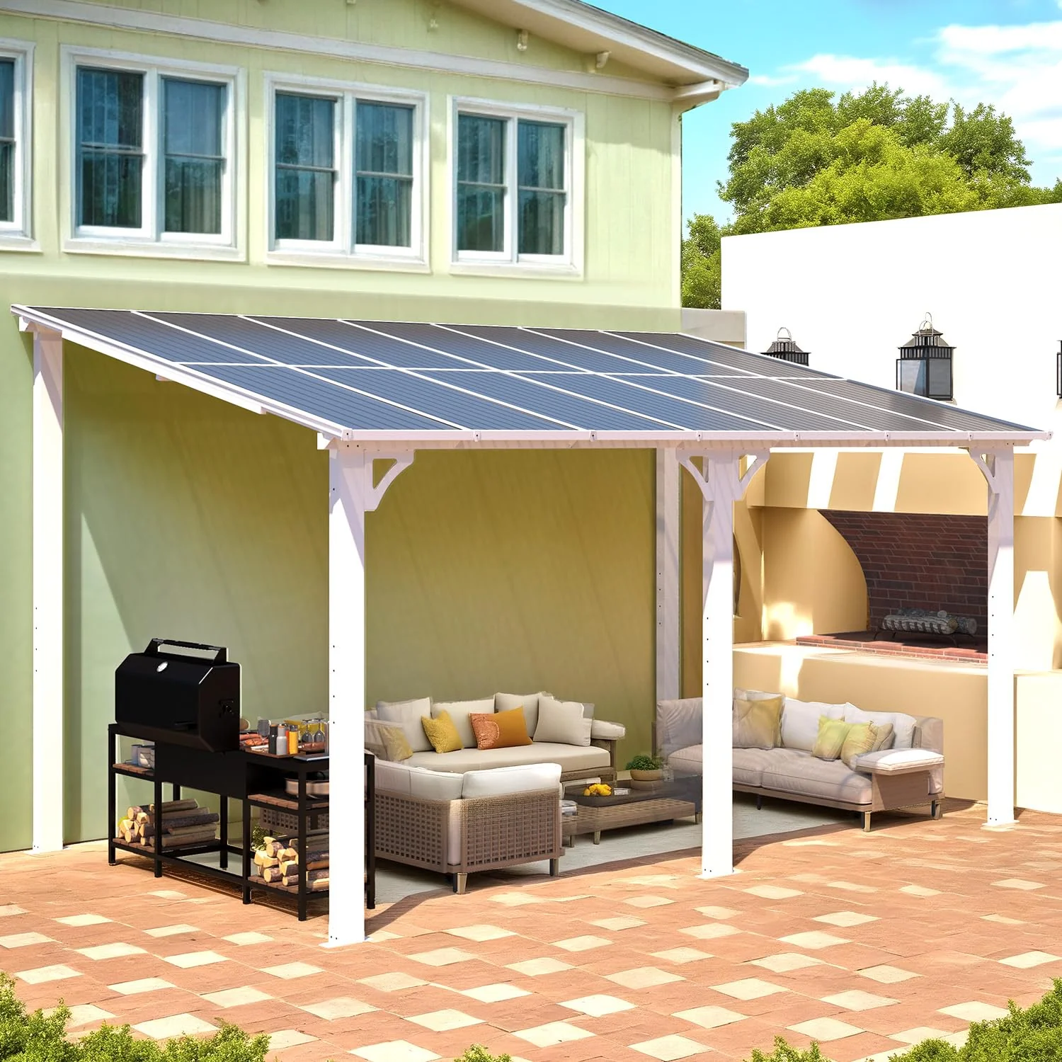 AECOJOY 14'x8' Wall Mounted Gazebos Pergola, White