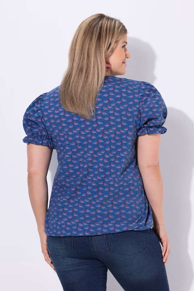 Bird Print Puff Sleeve Tee