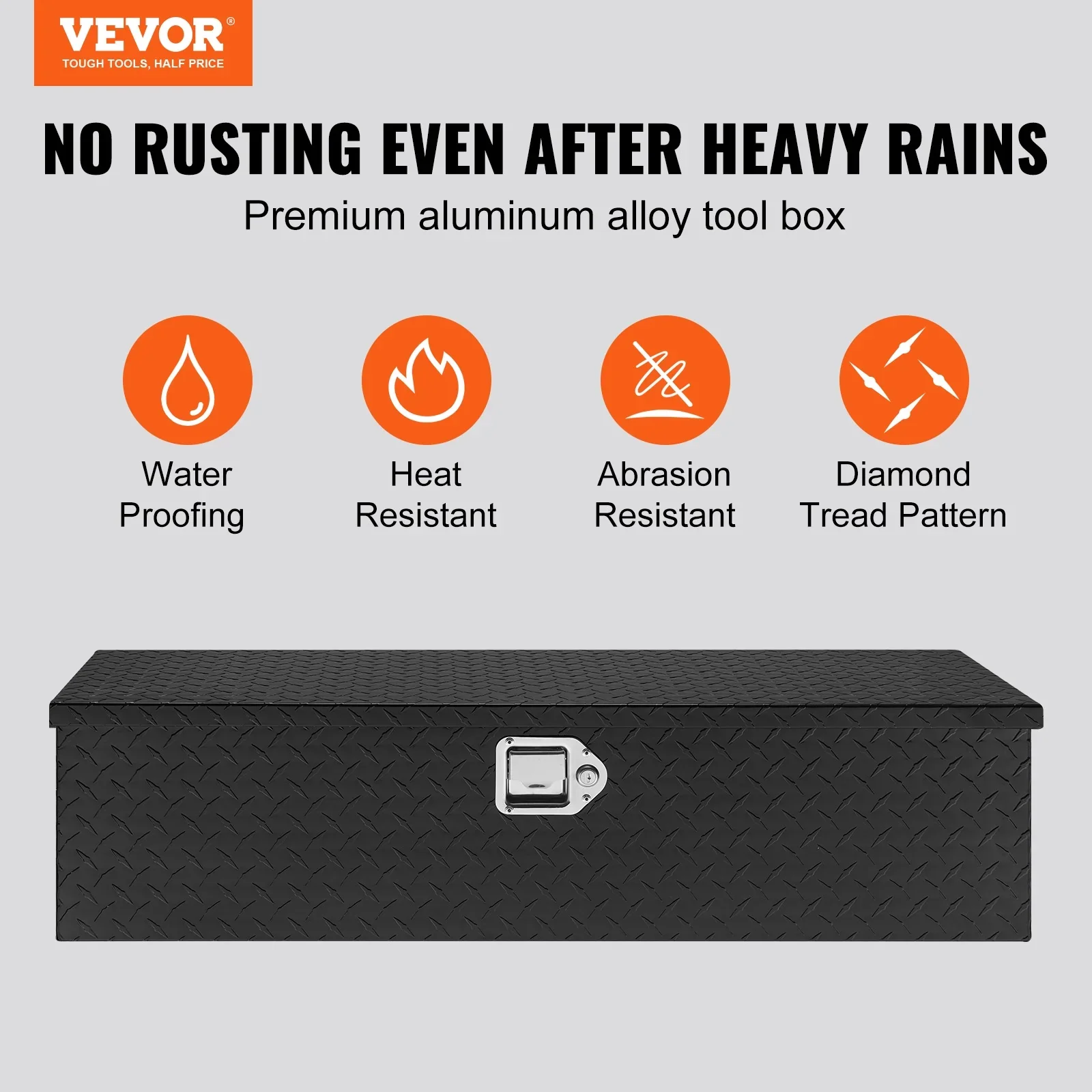 VEVOR Heavy Duty Aluminum Truck Bed Tool Box, Diamond Plate Tool Box with Side Handle and Lock Keys,Storage Tool Box Chest Box Organizer for Pickup,Truck Bed, RV, Trailer,39x13x10,Black
