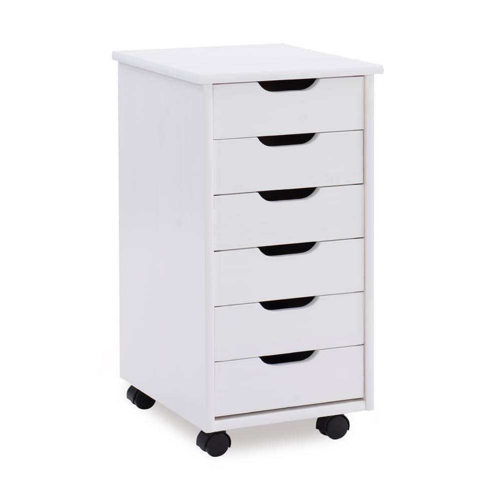 McLeod White Wash 6 Drawer Rolling Storage Organizational Cart