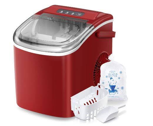 R.W.FLAME Countertop Ice Maker Portable Ice Machine with Handle, Self-Cleaning Ice Makers, 26Lbs/24H, 9 Ice Cubes Ready in 6 Mins for Home Kitchen Bar