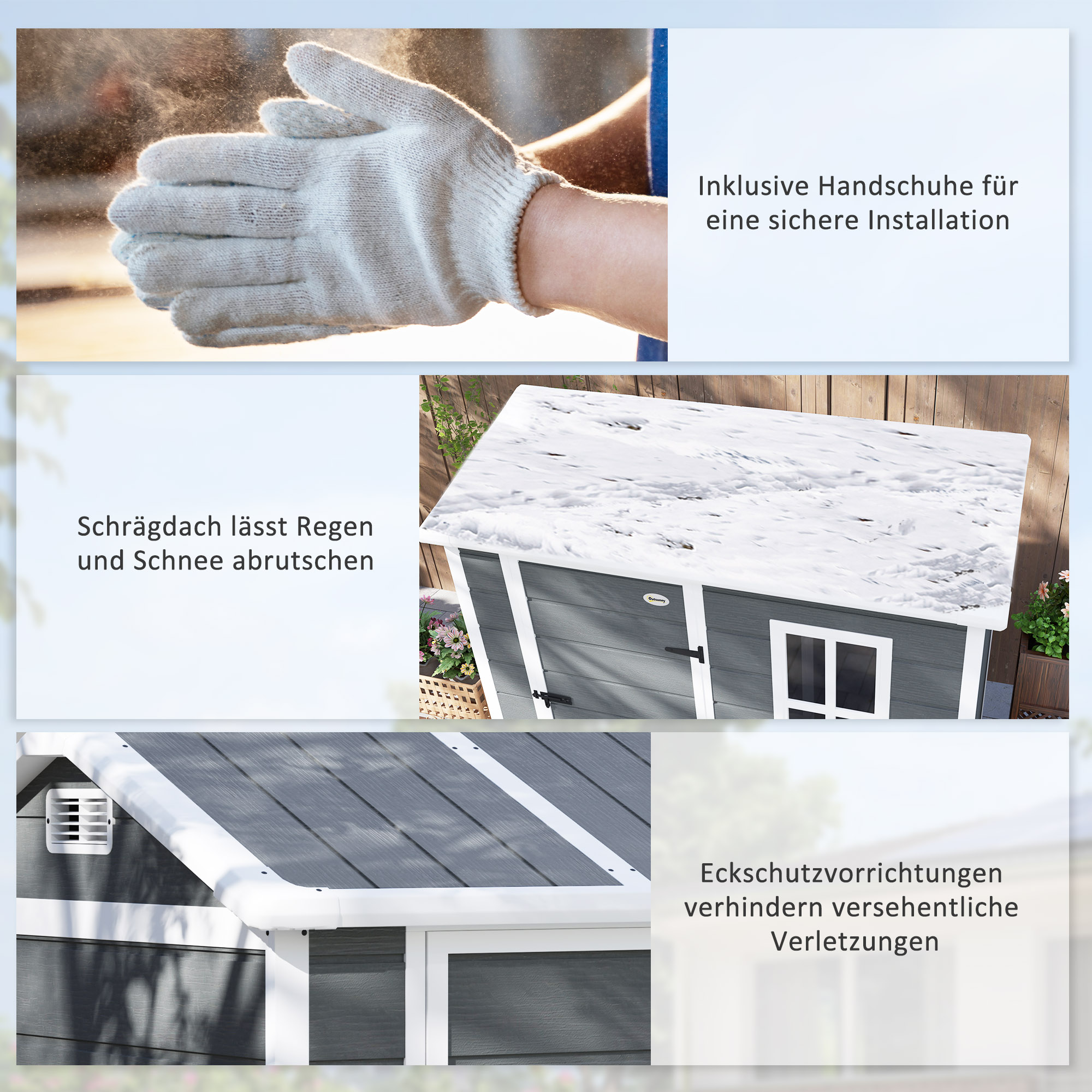 Outsunny Tuinhuis, Gereedschapsschuur met Bodem, Raam, Afsluitbare Deur, Kunststof-Harz, Weerbestendig, Grijs