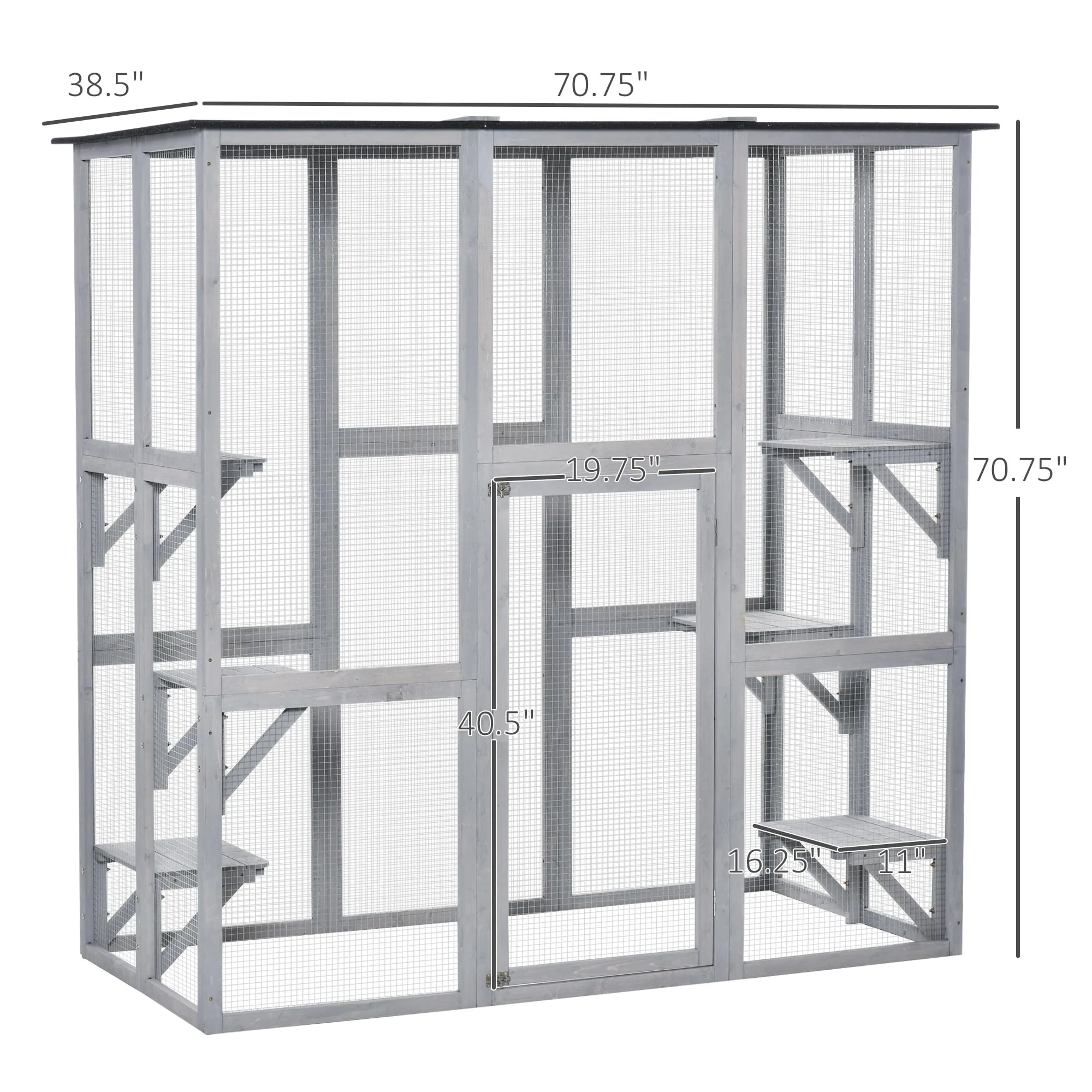 Wooden Catio Enclosure with Weather Protection, 6 Platforms, Outdoor, Large, 71" x 38.5" x 71" - Image 8