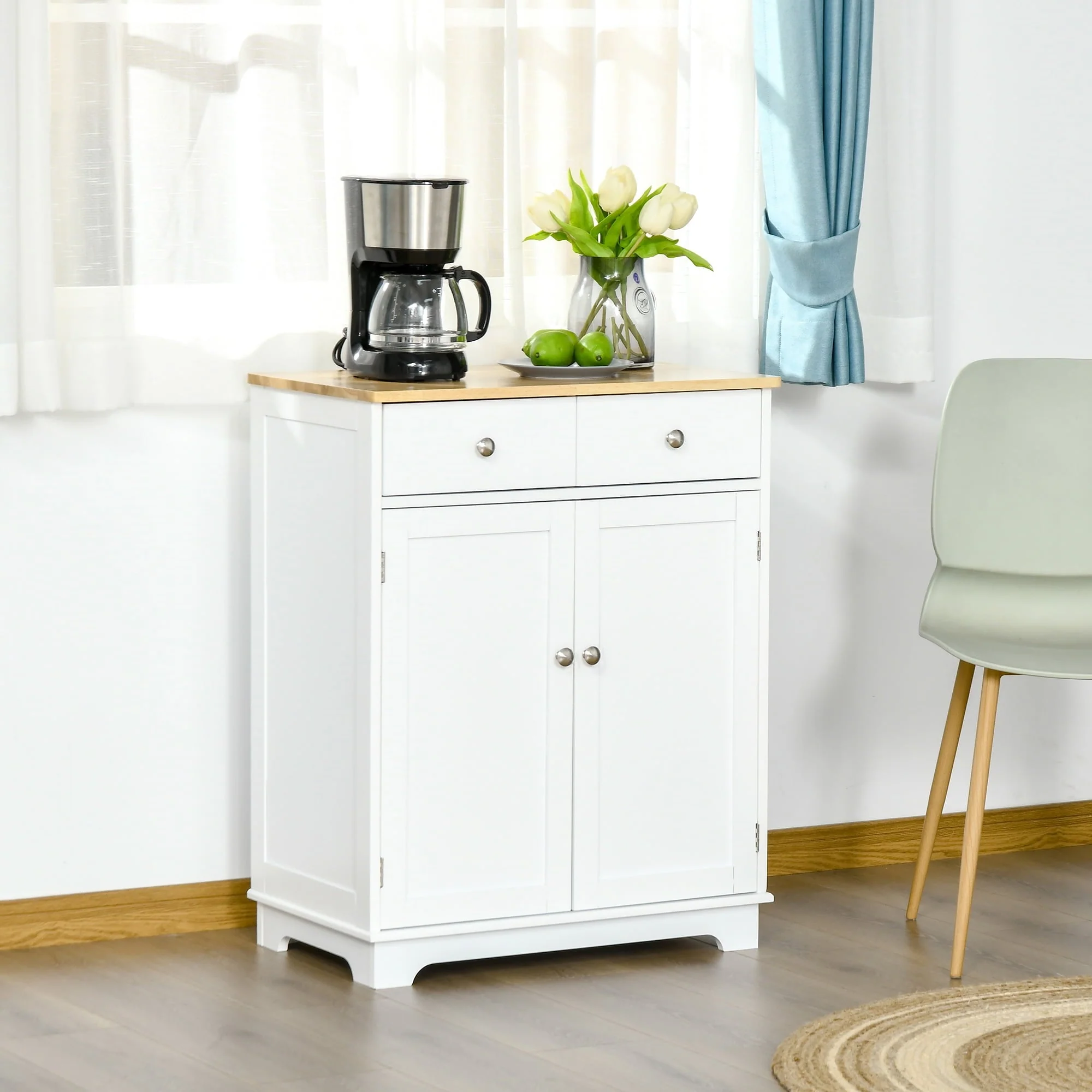 HOMCOM Space Saving Kitchen Sideboard with Functional Storage Cabinet with Adjustable Shelf for Kitchen/Living Room, White(Black)