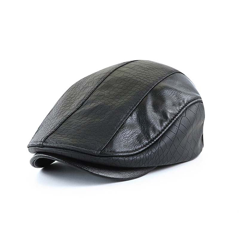 Chapeau Bérét Rétro pour Homme en Cuir PU avec Crocodile Brodé
