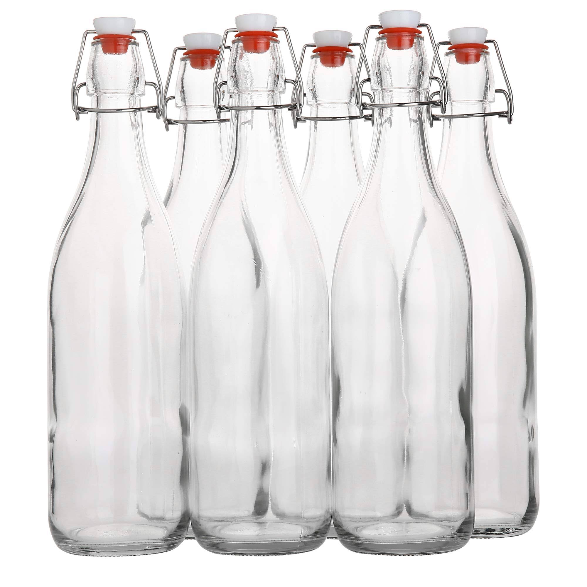 Flip Top Glass Bottle [1 Liter 33 fl. oz.] [Pack of 6] ÿ Swing Top Brewing Bottle with Stopper for Beverages , Oil , Vinegar , Kombucha , Beer , Water