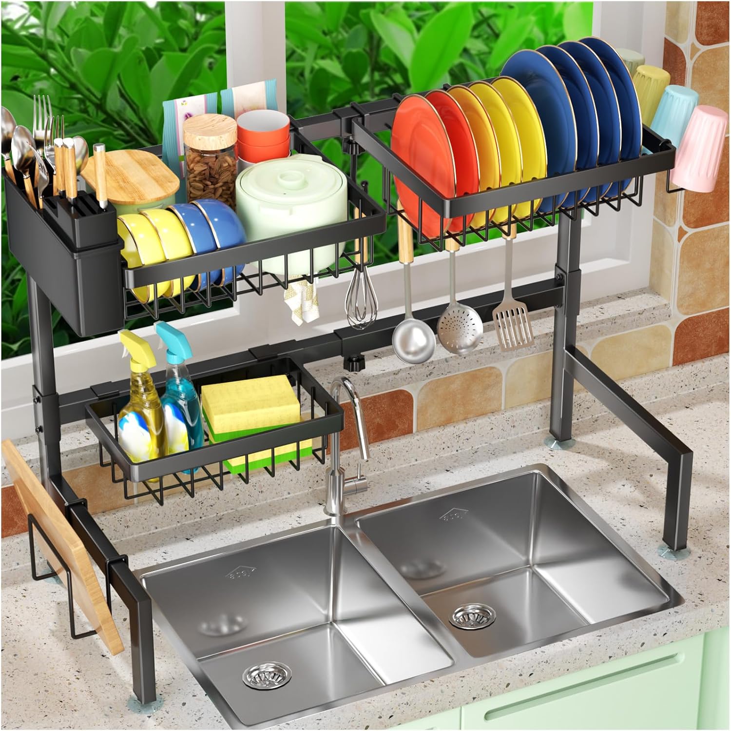 SNSLXH 4 Baskets 2-Tier Over The Sink Dish Drying Rack, 26.57
