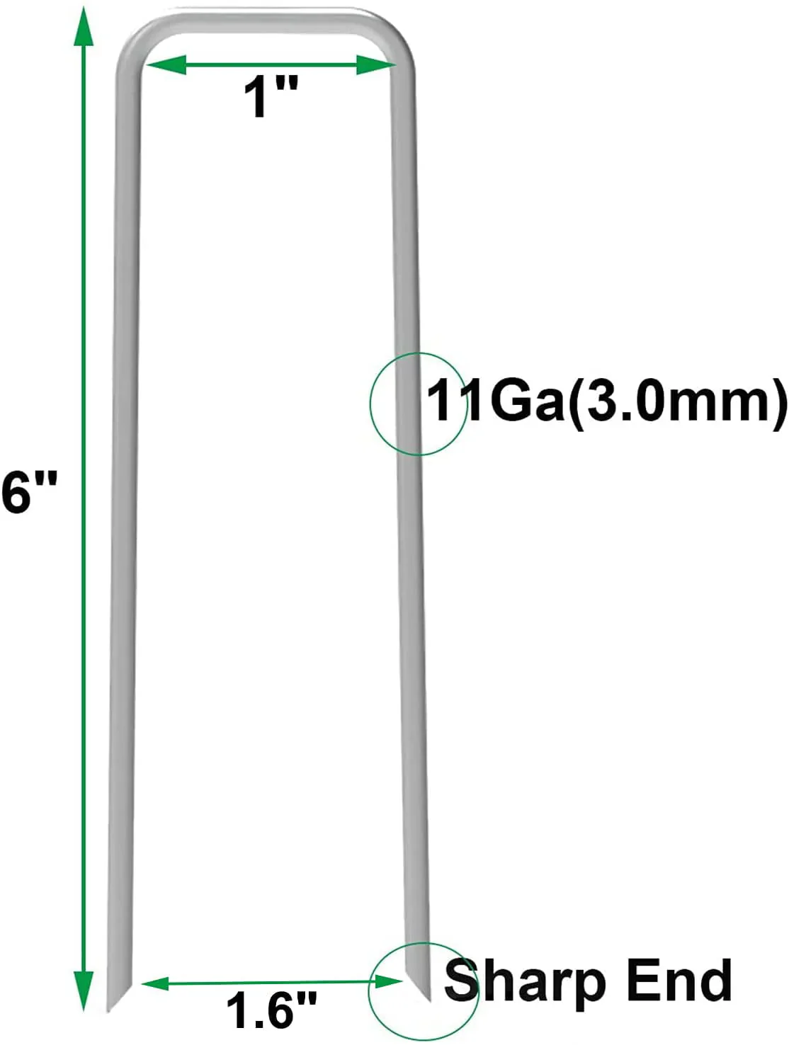AAGUT 50PCS 6 11 Gauge Garden Stakes Pins, Landscape Staples U-Shaped Galvanized Lawn Stakes, Silver