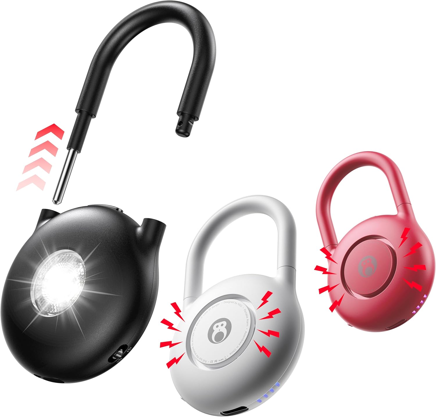 HOU 130dB Personal Alarms for Women – USB-C Rechargeable Self Defense Alarm Keychain with Strobe Light – Loud Personal Safety Alarm for Students & Jogging – Safe for Seniors, Black