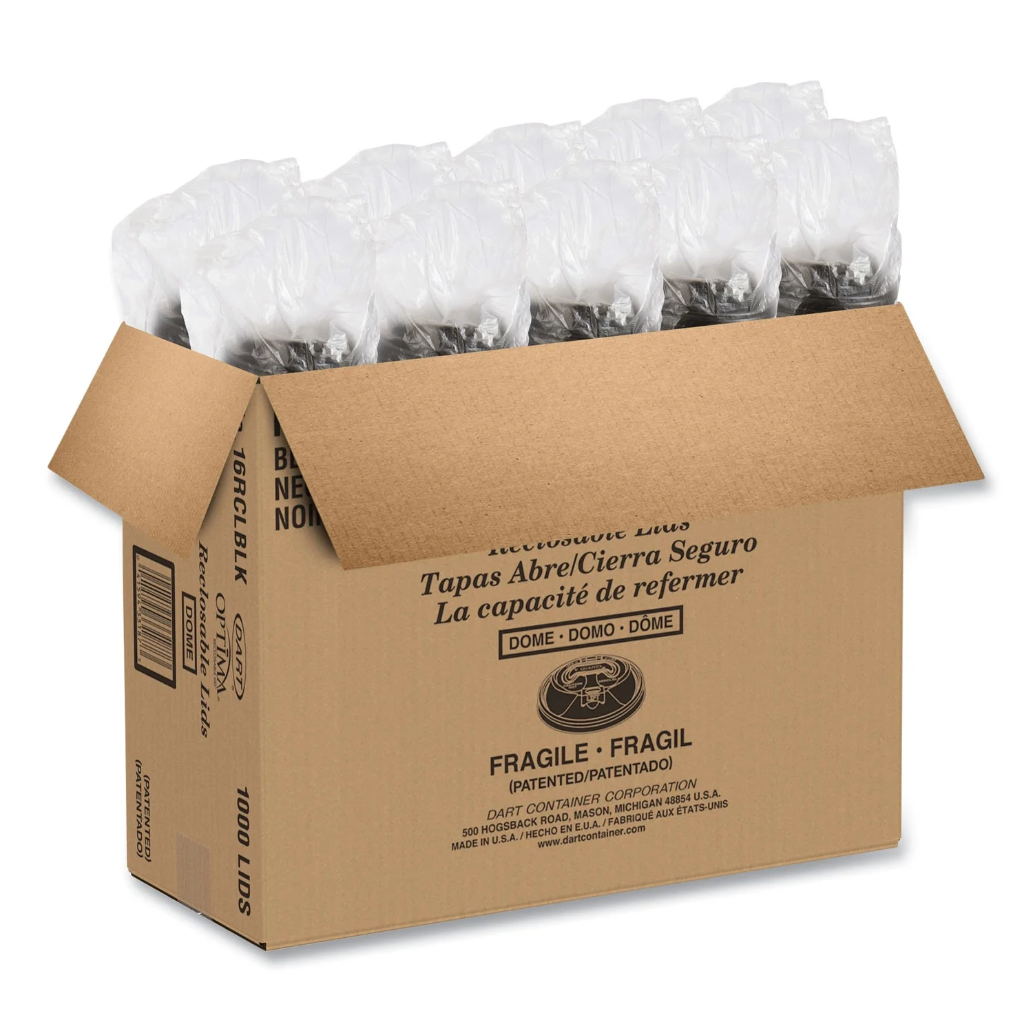 Dart Optima Reclosable Lid, Fits 12 oz to 24 oz Foam Cups, Black, 100 Pack, 10 Packs/Carton