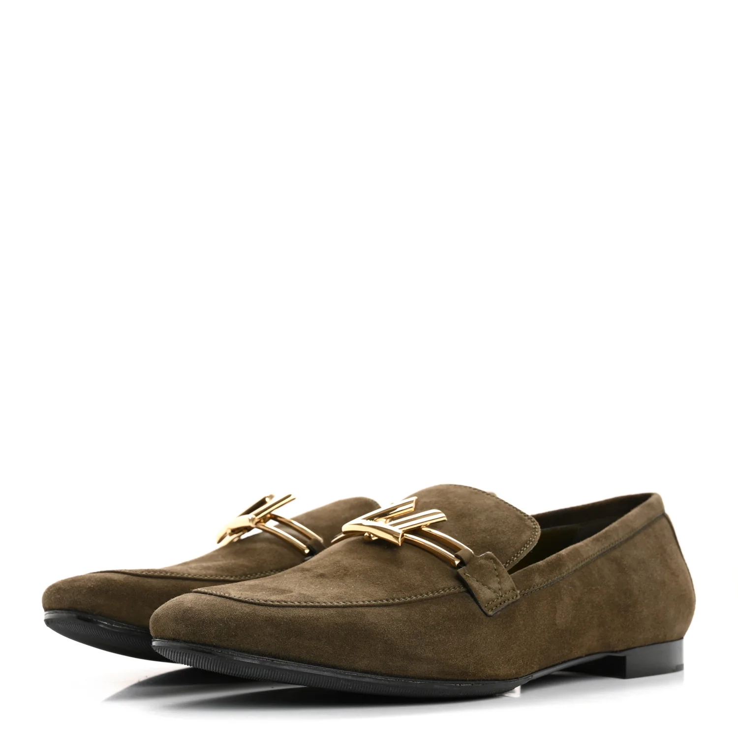 Suede Upper Case Flat Loafers 40 Green