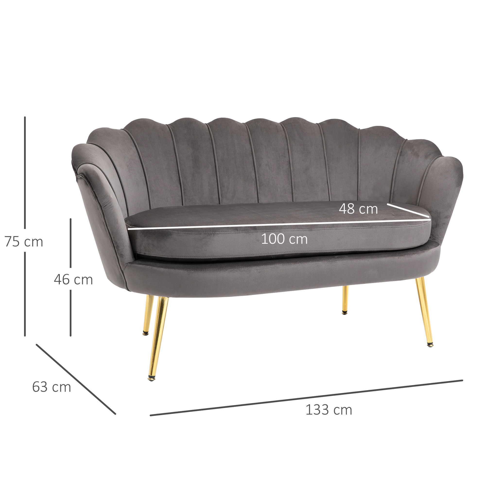 HOMCOM 2-zitsbank bank sofa fluweel velvet touch velours look