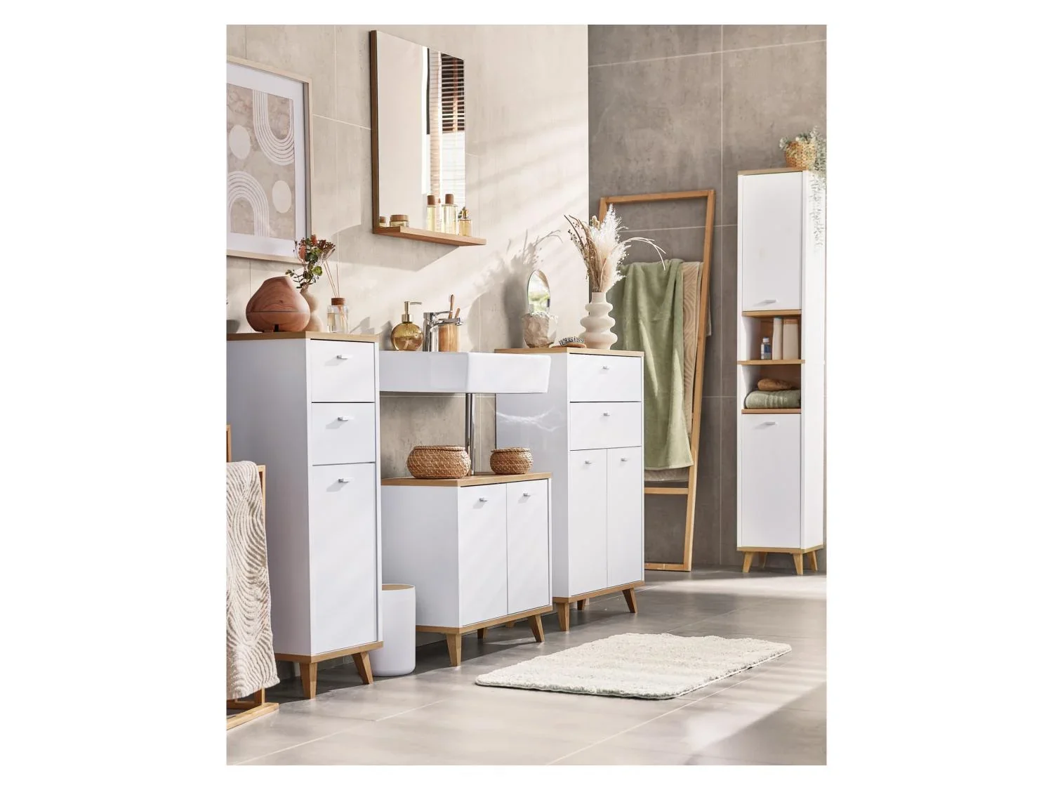 LIVARNO home Meuble pour salle de bains Corfu, 32 x 96 x 28 cm, blanc/imitation chne