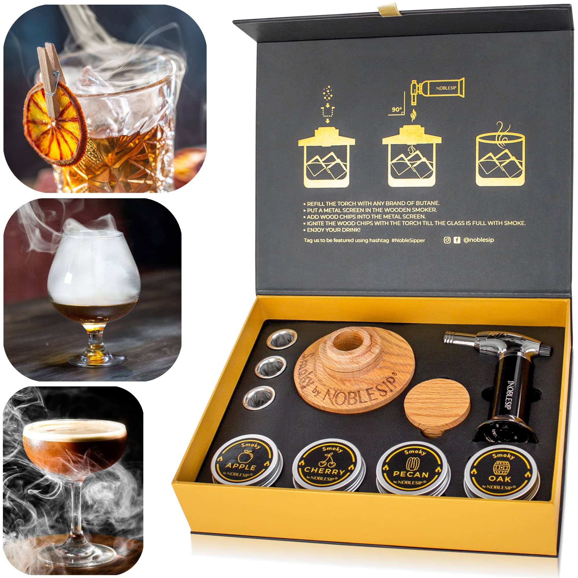 Whiskey Smoker Kit Smoky Premium, All in 1 Bar Set to Easy Smoke Cocktail Drinks, Whisky, Scotch, Bourbon, Old Fashioned. Designer Gift Box, Selected