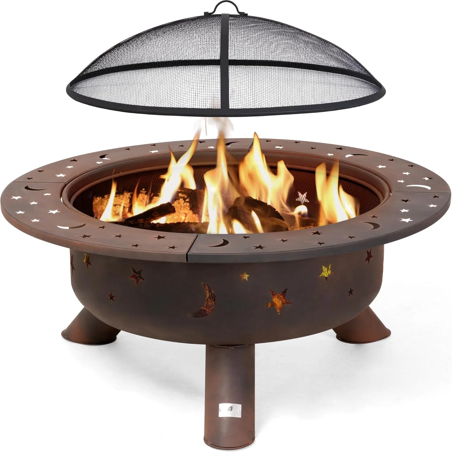 42” Patio Fire Pit Wood Burning with Mesh Spark Screen, Bonfire Outdoor firepit with Fireplace Poker, Black