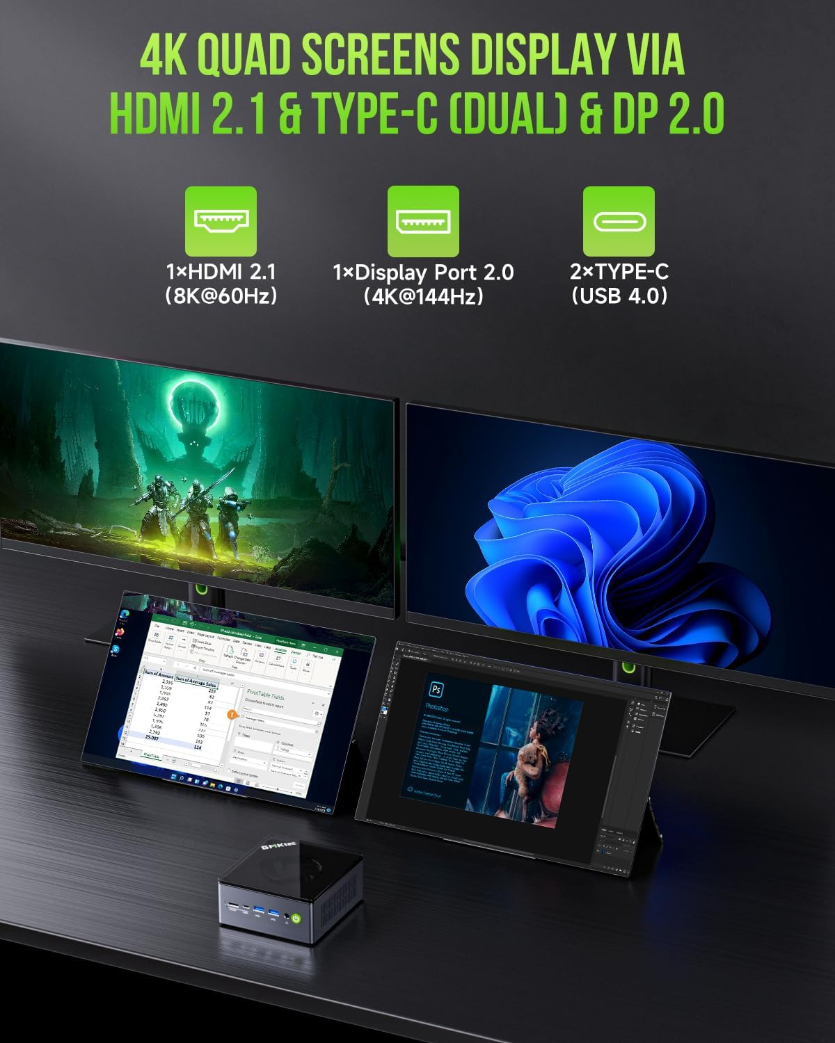 GMKtec Mini PC Gaming  M7 AMD Ryzen 7 PRO 6850H (8C/16T 4.70Ghz) Dual NIC LAN 2.5G Desktop Computer  32GB DDR5 RAM + 512GB Hard Drive PCle SSD  Dual USB4  HDMI 2.1  USB-C