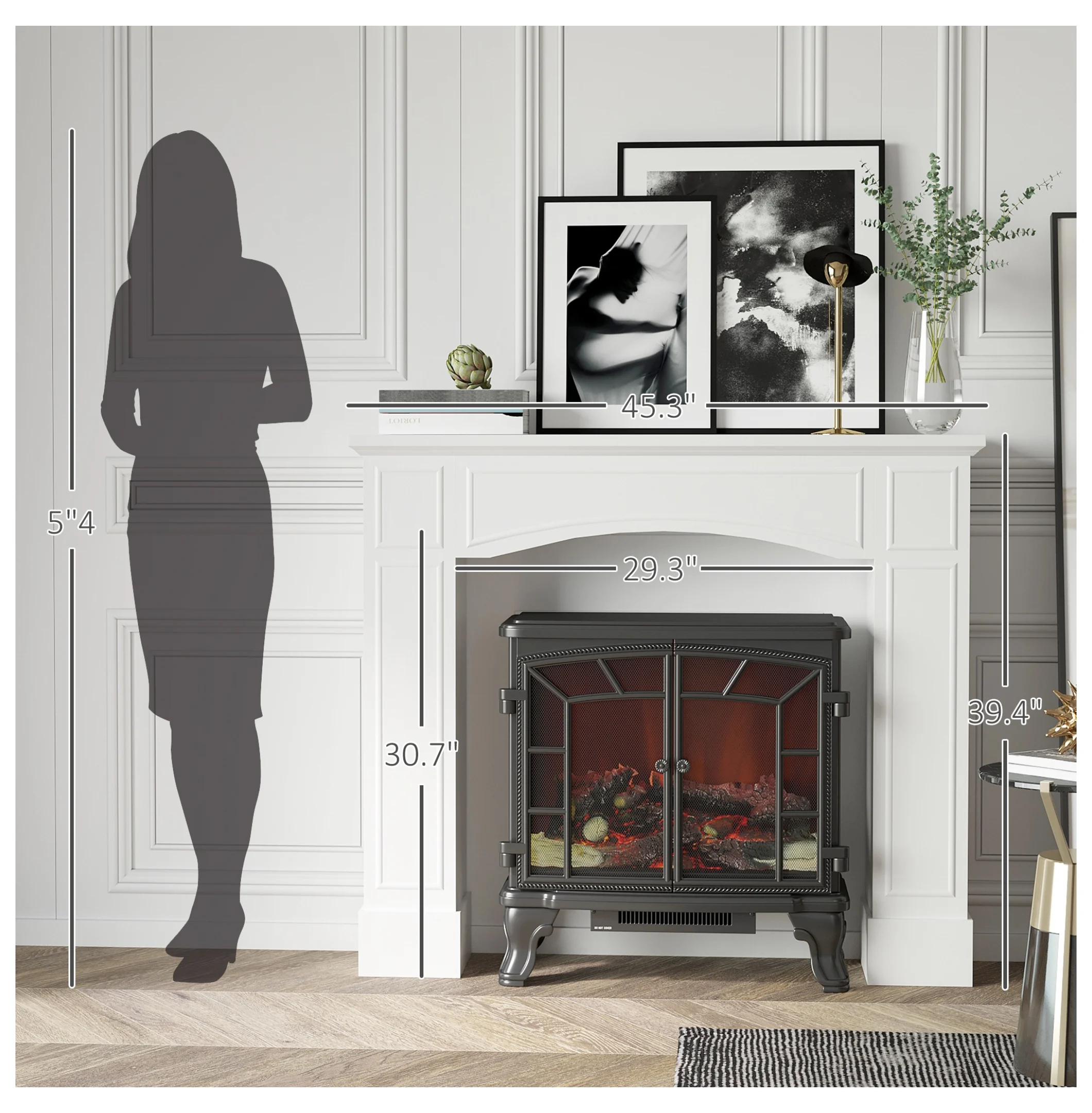 Modern Fireplace Mantel, Surround Mantels for Fireplace with Decorative Pattern Interior Width 29" White - Image 7