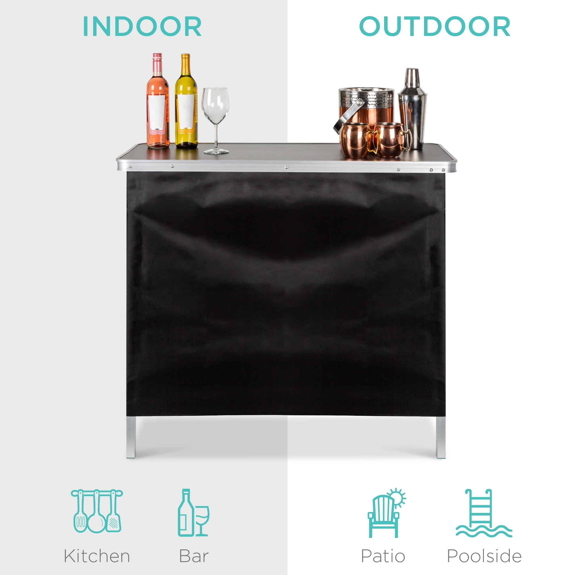 Portable Pop-Up Bar Table for Indoor/Outdoor, Party, Picnic w/ Carrying Case, Removable Skirt - Image 4