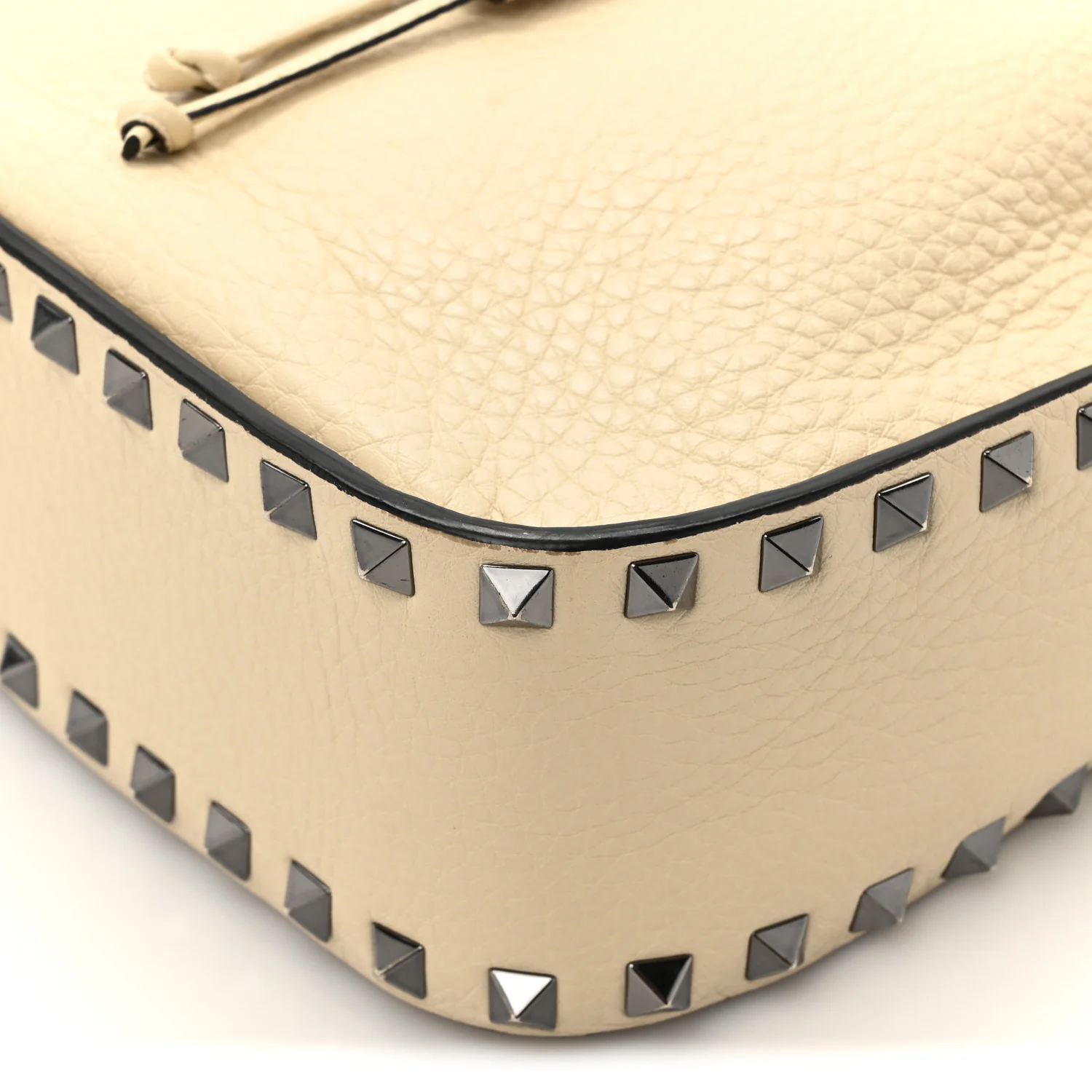 Grained Calfskin Rockstud Bucket Bag Ivory