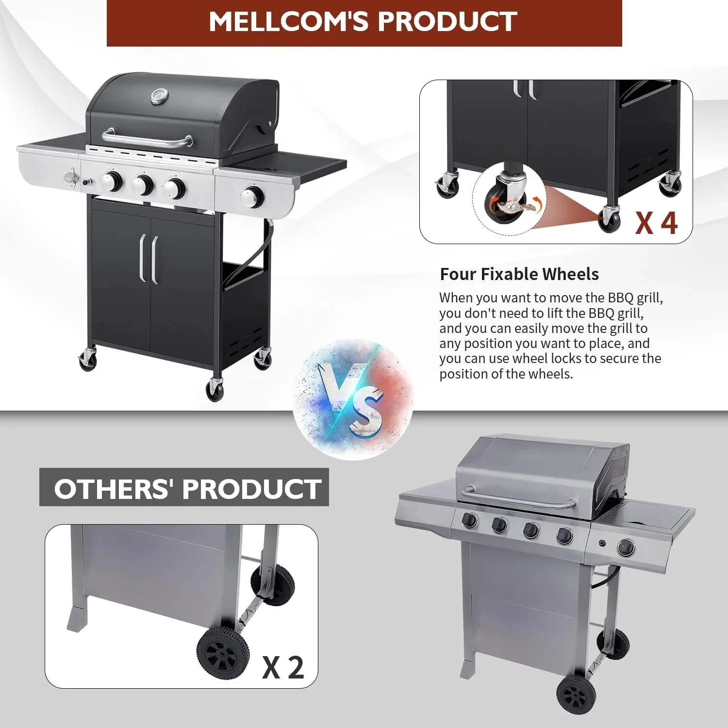Upgraded 4 Burner Bbq Propane Gas Grill with Cast Iron Grates & Side Stove, 44,000 btu Stainless Steel Burner Barbecue Grill for Patio,…