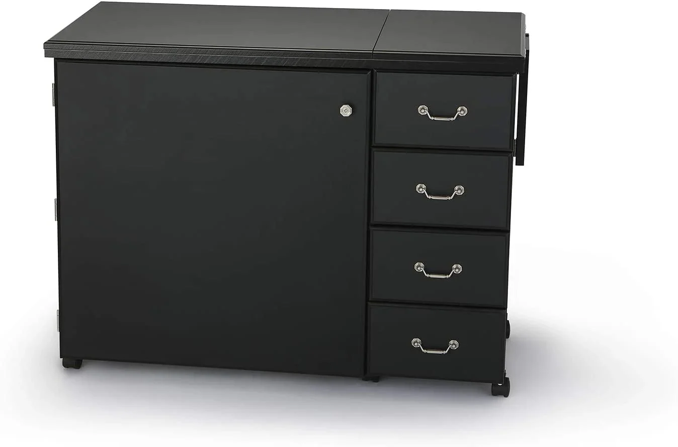 Sewing Cabinet for Sturdy Sewing, Cutting, Quilting, and Crafting with Storage and Airlift, Black Finish