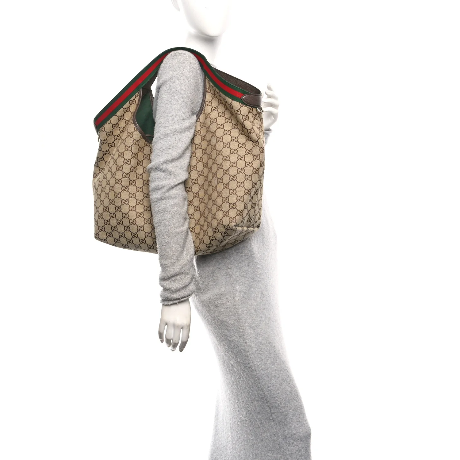 GG Monogram Web Large Giglio Tote Beige Brown