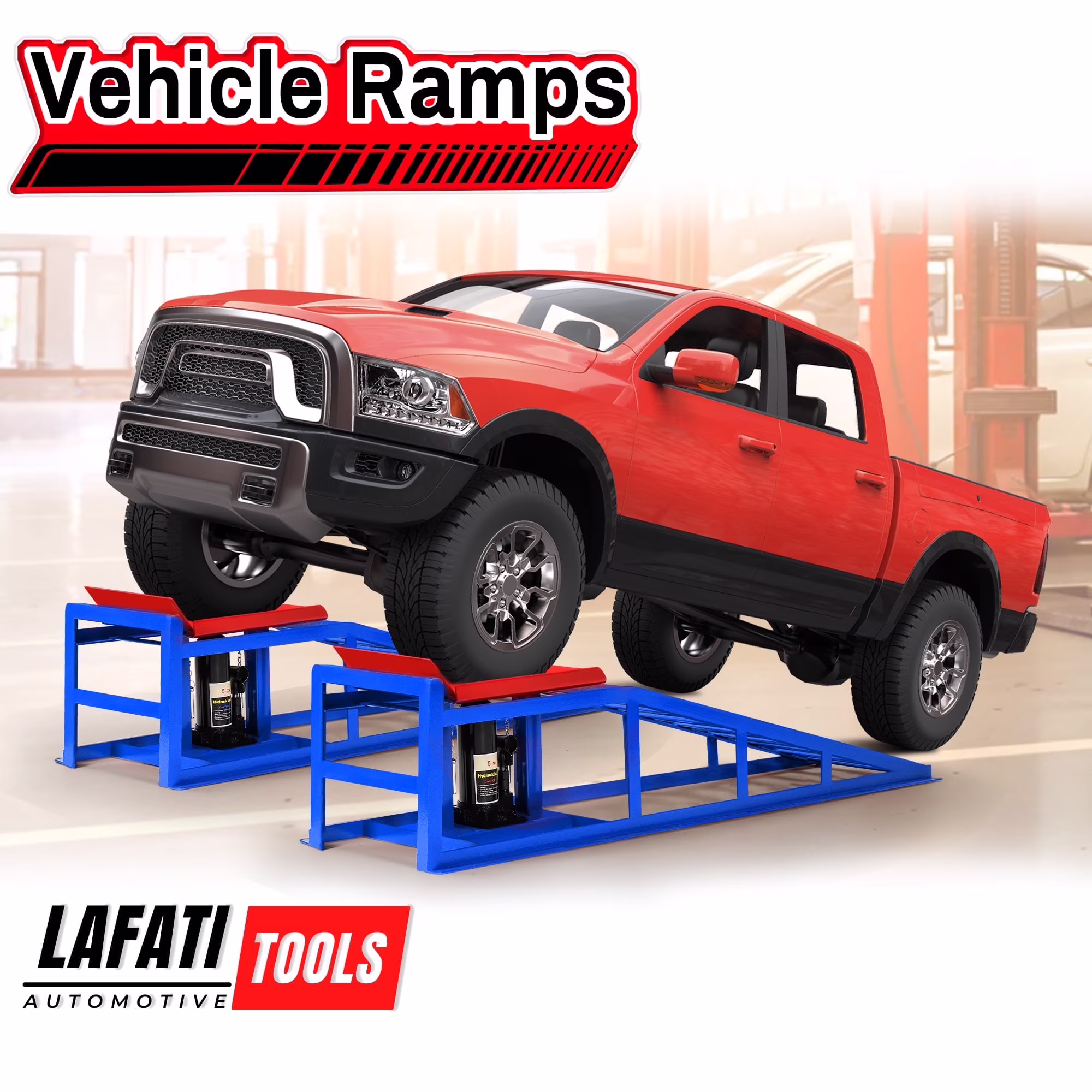 2-Pack Hydraulic Car Ramps: Heavy-Duty Vehicle Ramps with 5T / 10000lbs Jack Load Capacity, Portable Design for Effortless Oil Changes and Car Lifts(Red) - Image 7