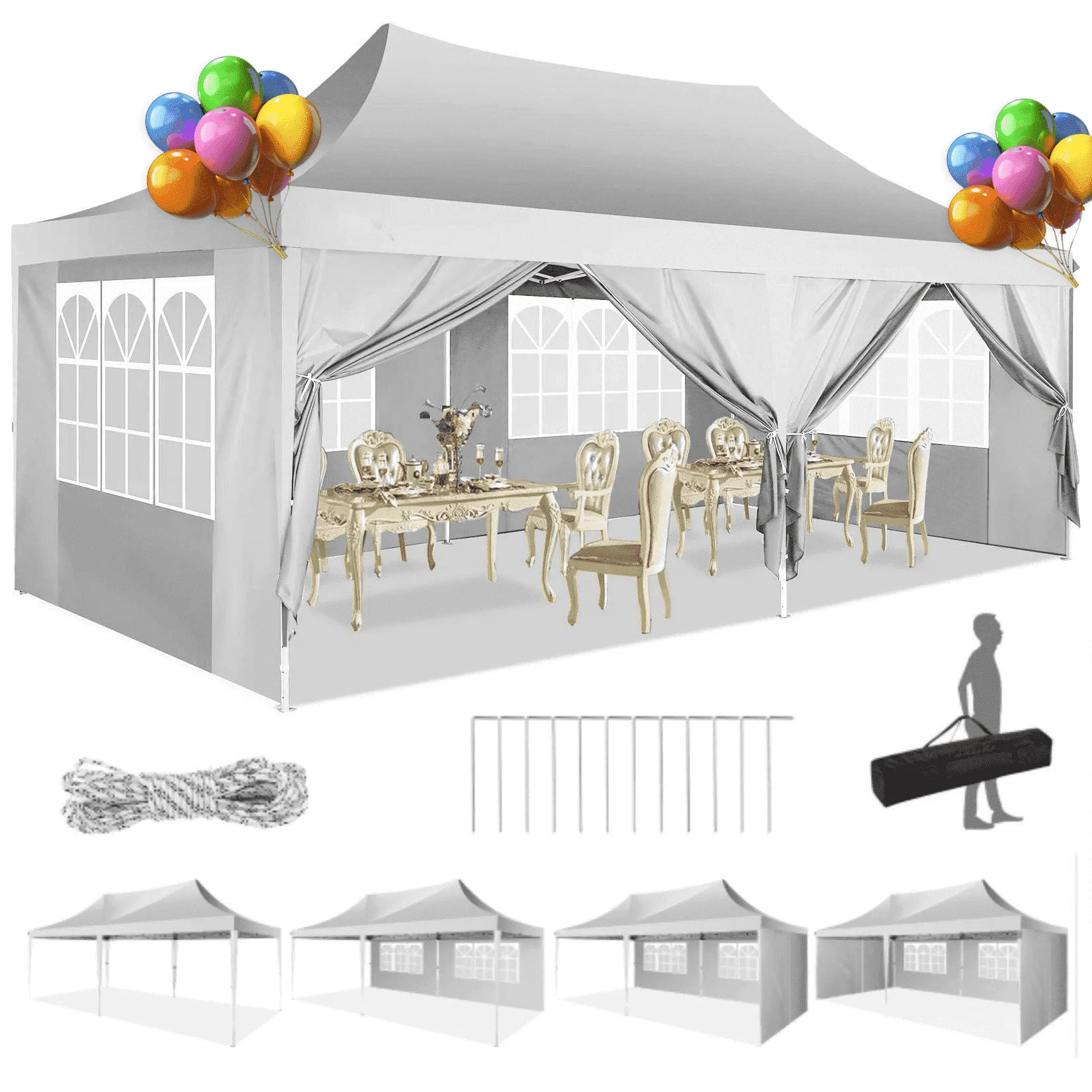 10' x 20' Pop up Canopy Tent,Heavy Duty Waterproof Commercial Instant Gazebo,Outdoor Canopy for Party,Wedding,Event,Backyard,White(White)