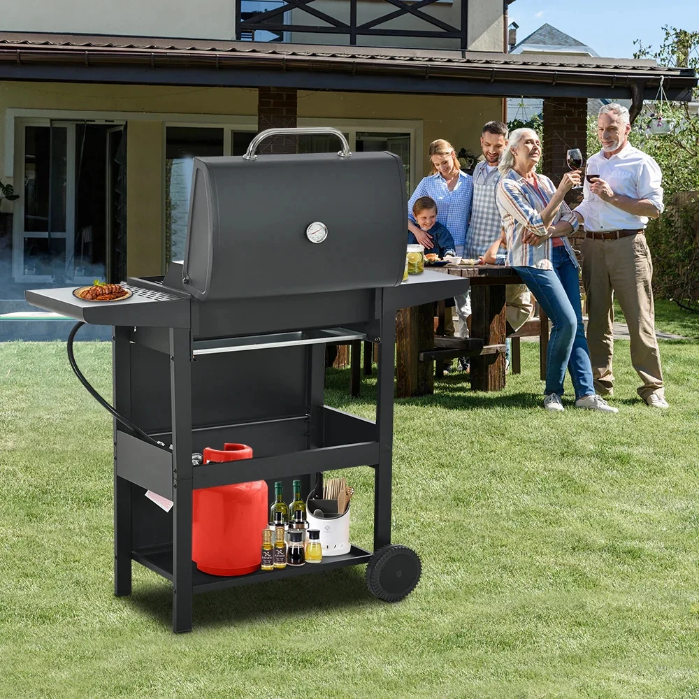 Highsound 3 Burner BBQ Propane Gas Grill, Stainless Steel 25650 BTU Patio Garden Barbecue Grill with Thermometer, Black